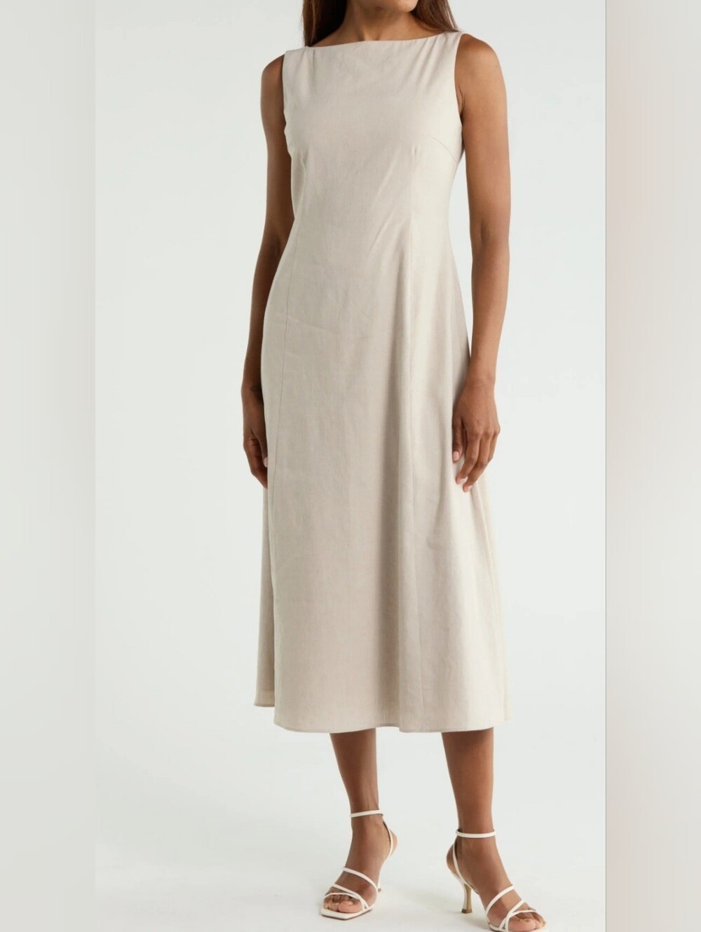 Theory White Linen Boatneck Midi Dress Size 16 NWT MSRP $425
